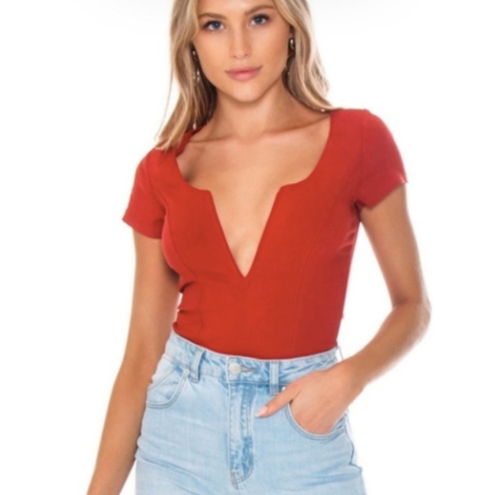 Free People V Wire Red Bodysuit
